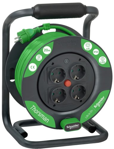 Удлинитель на катушке с заземлением Schneider Electric Thorsman 4х20м 16А 3500Вт IP20 фото Удлинитель на катушке с заземлением Schneider Electric Thorsman 4х20м 16А 3500Вт IP20 картинка